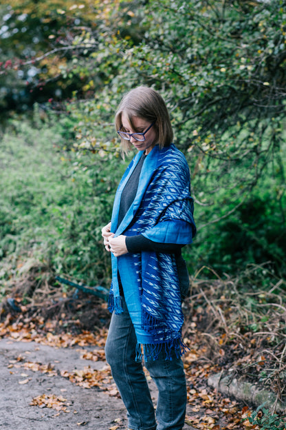 Indigo Rayon Shawl - Handwoven Mutmi Design | 2m x 60cm