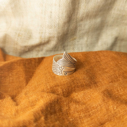 Silver Fish Ring | Open Adjustable Rings | Hill Tribe Silver Jewellery - Textile Traders