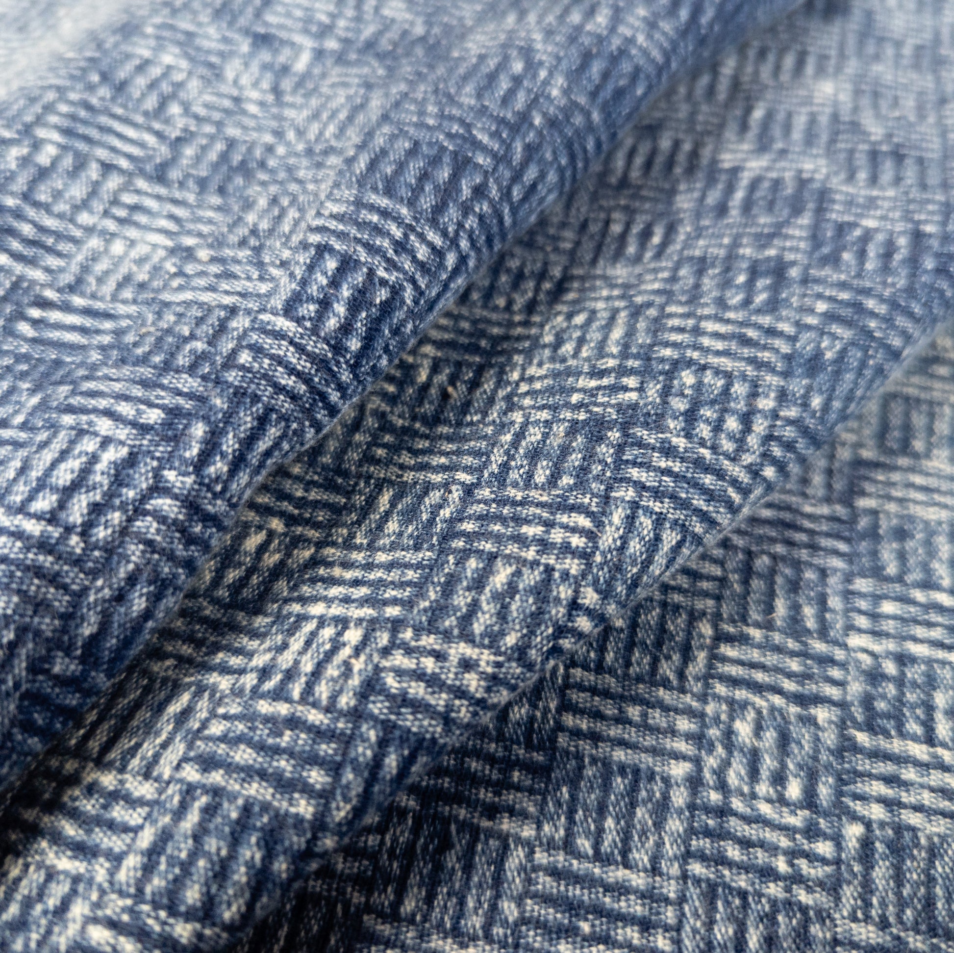 Indigo Cotton Fabric - Basketweave Pattern