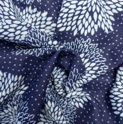 Indigo Peony Print Fabric - Japanese Quilting Fabrics