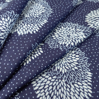 Indigo Peony Print Fabric - Japanese Quilting Fabrics