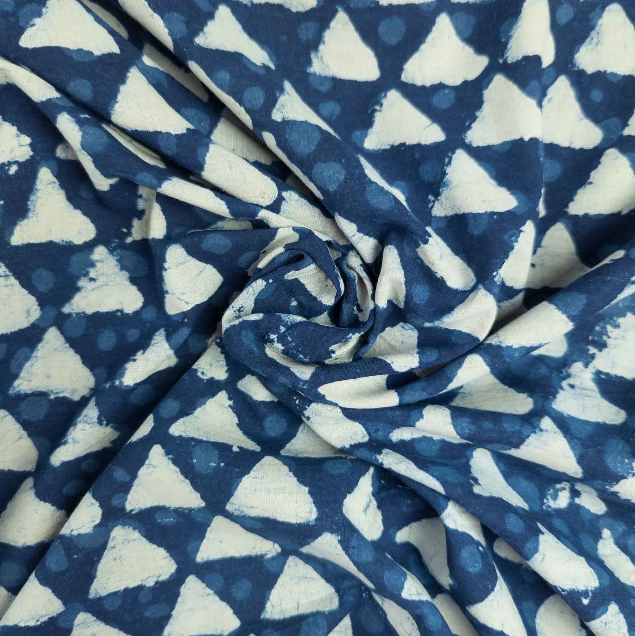 Handmade Indigo Blue Patchwork Block Print Cotton Fabric - By The Yard (40" Wide)