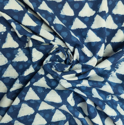 Indian Dabu Cotton - Indigo Triangles | Block Print Fabric | 112cm Wide