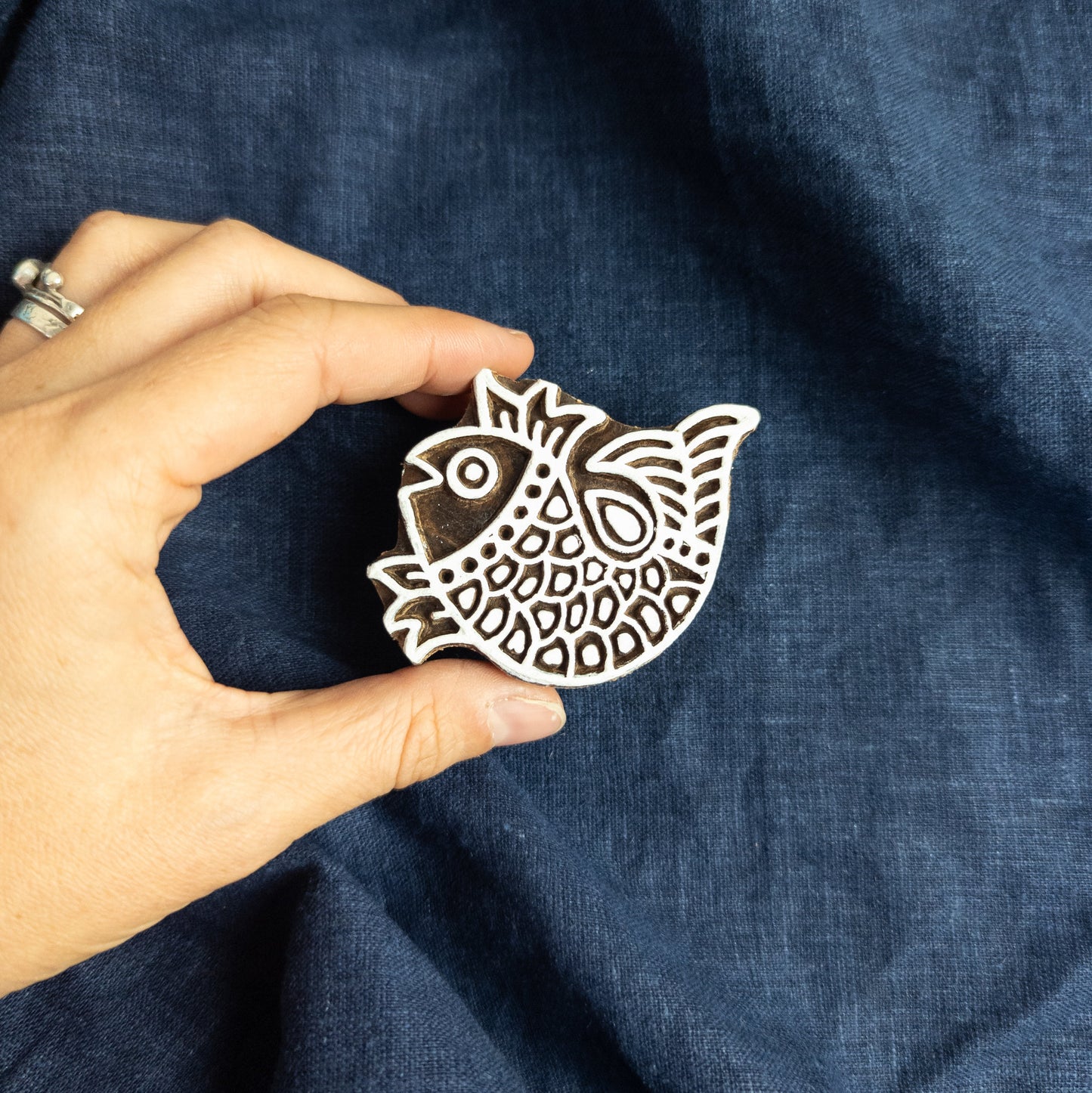 Indian fish wood block for fabric printing and batik