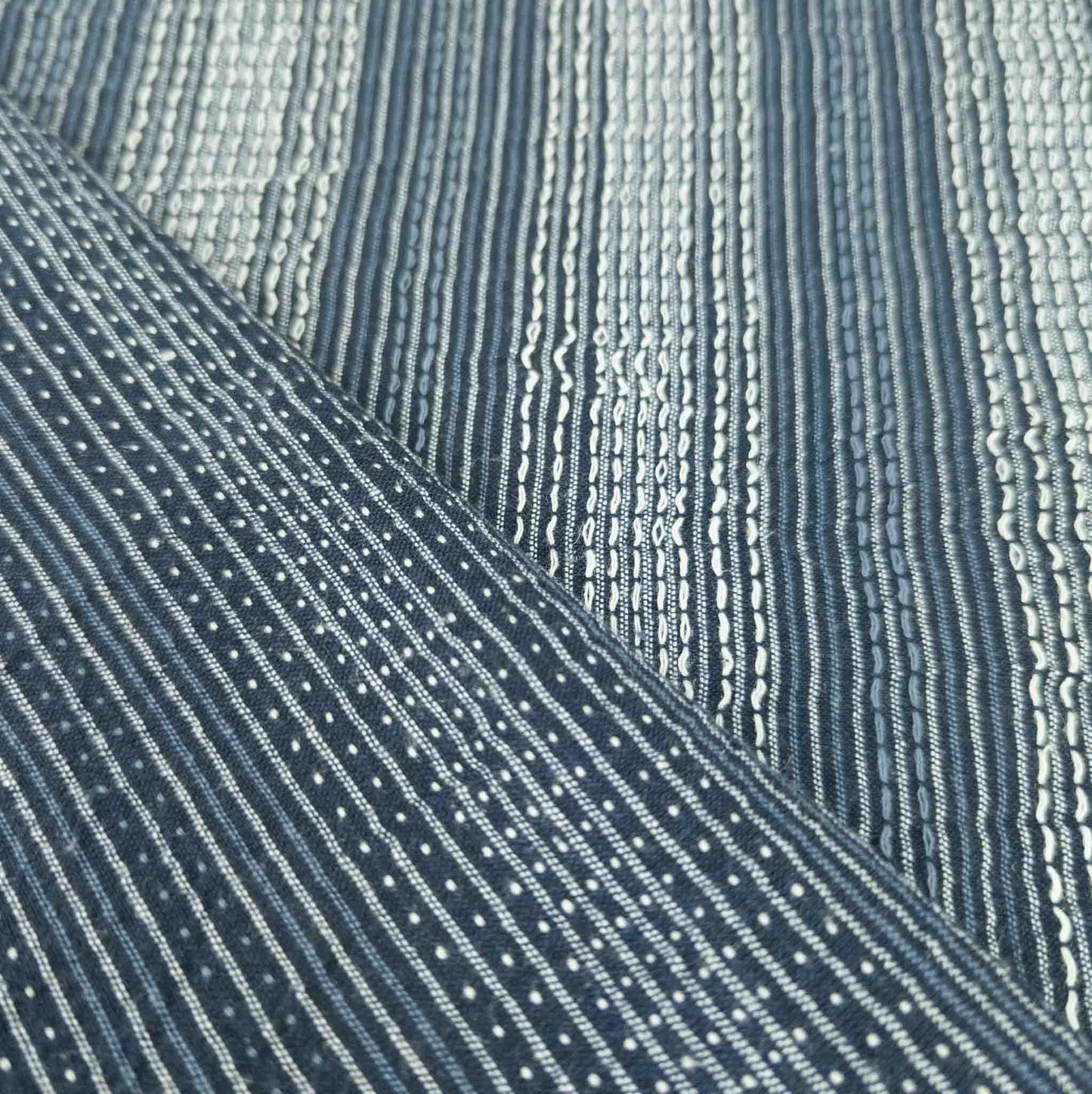 Indigo Sashiko Fabric | Striped Stitched Cotton | 118cm Wide