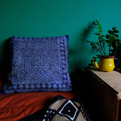 Hmong Batik Cushion Cover | Indigenous Textiles - Geometric Pattern | 18" x 18"