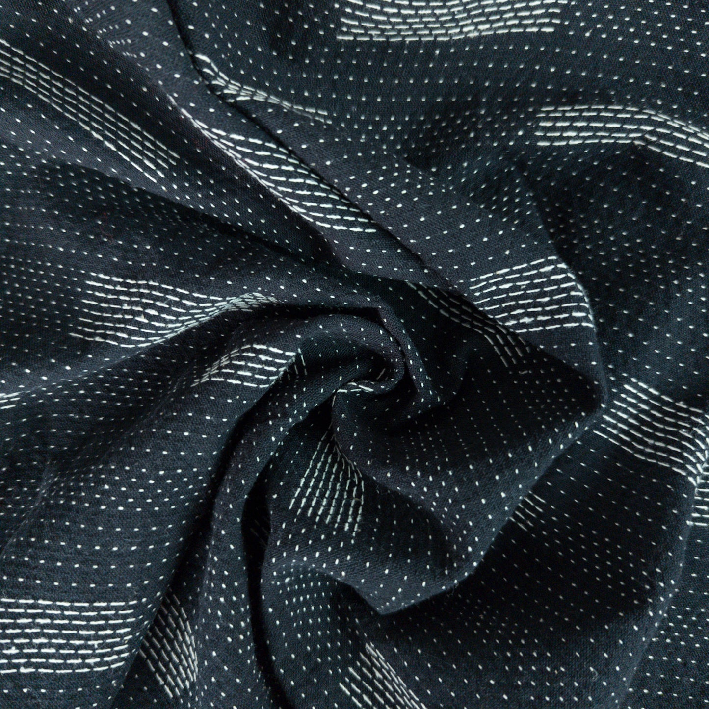 Sashiko Style Fabric | Black Stitched Cotton | 118cm Wide