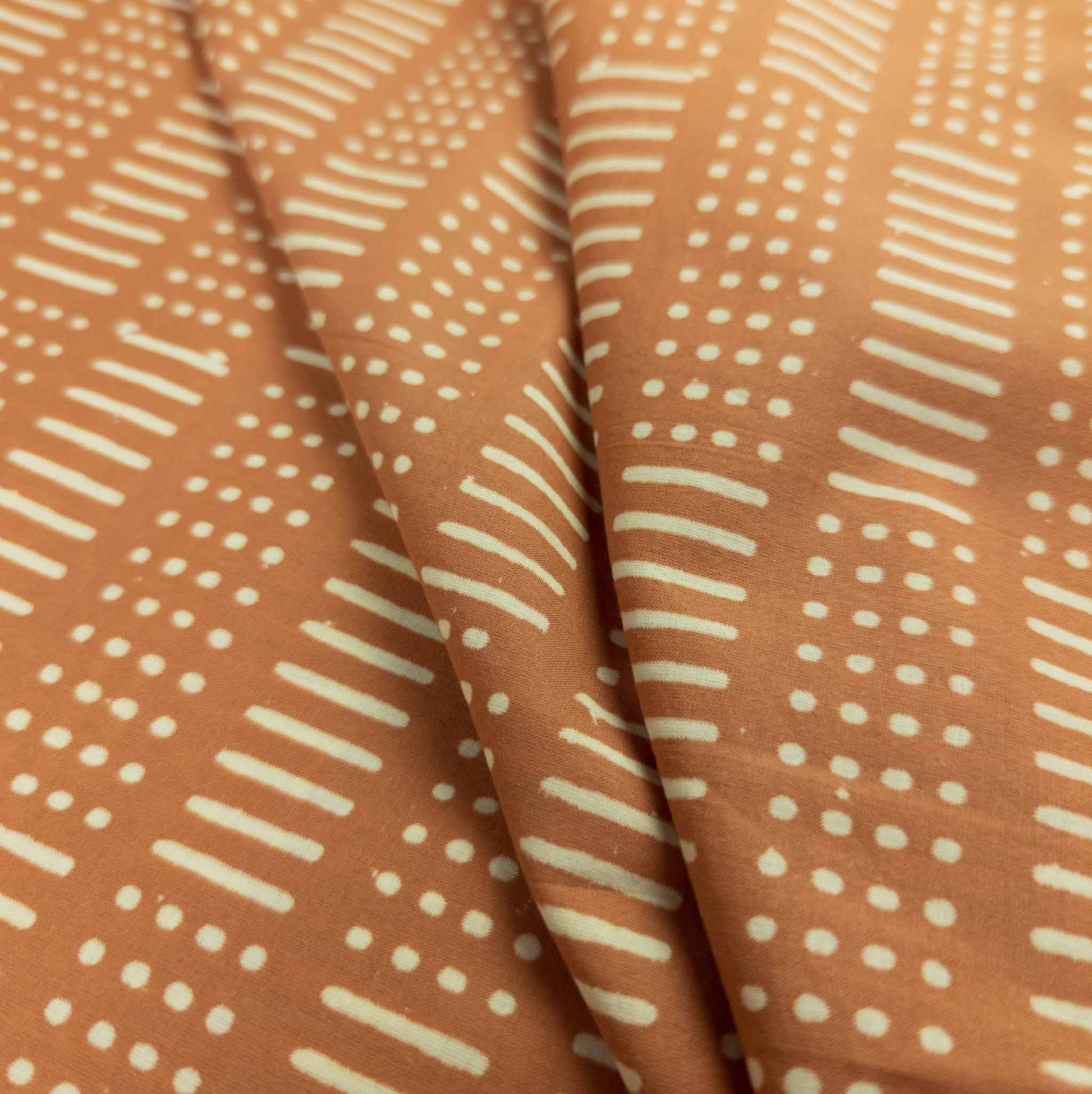 Terracotta Indian Block Print Fabric with dots and stripes