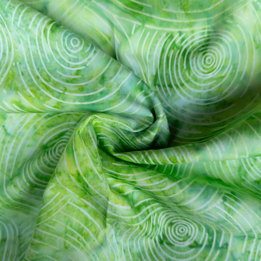 Cotton Batik Fabric - Green Ripples | Bright Green | 112cm Wide
