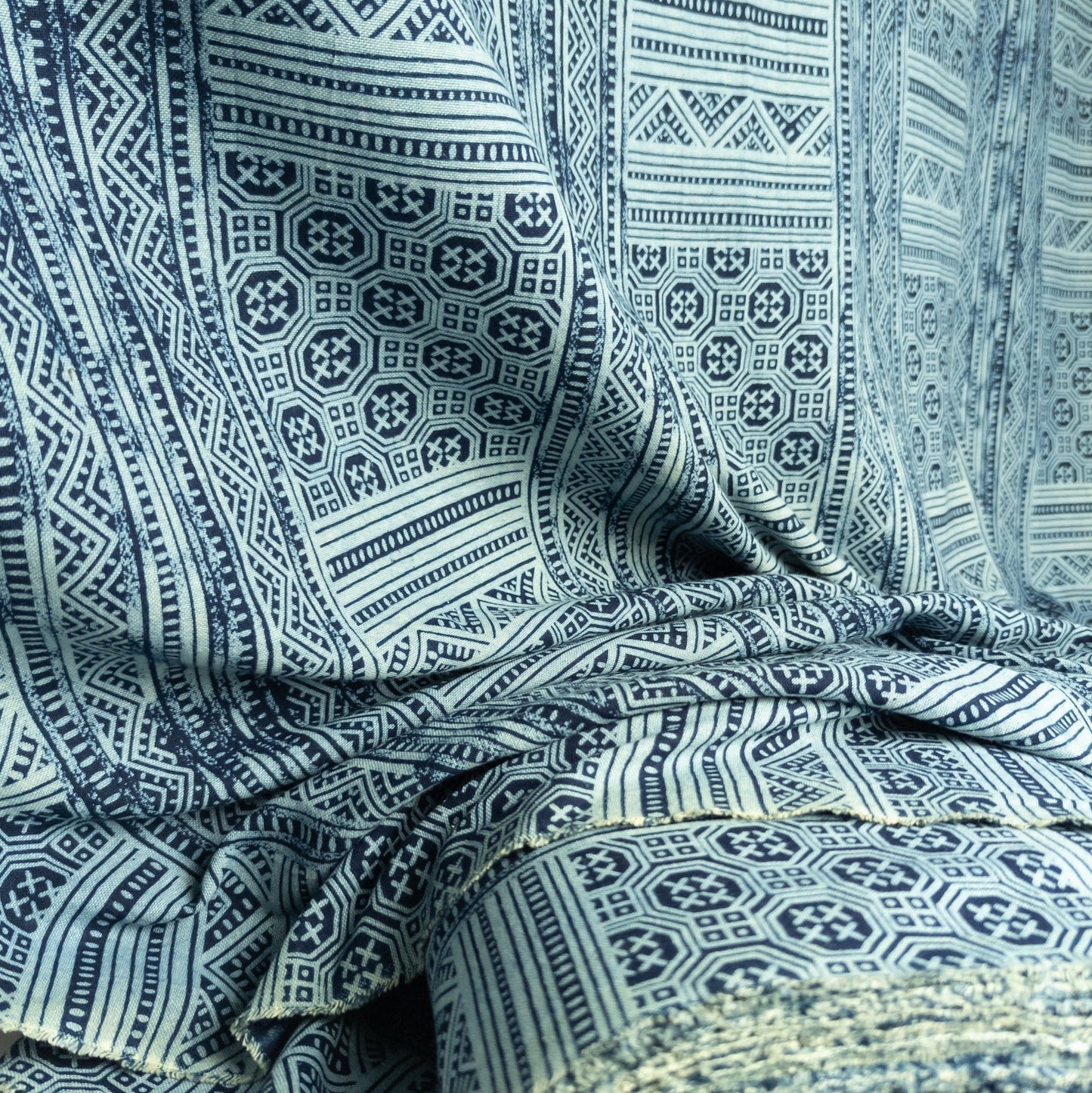 Hmong Style Patterned Indigo | Fabric Meterage | 114cm Wide - Textile Traders