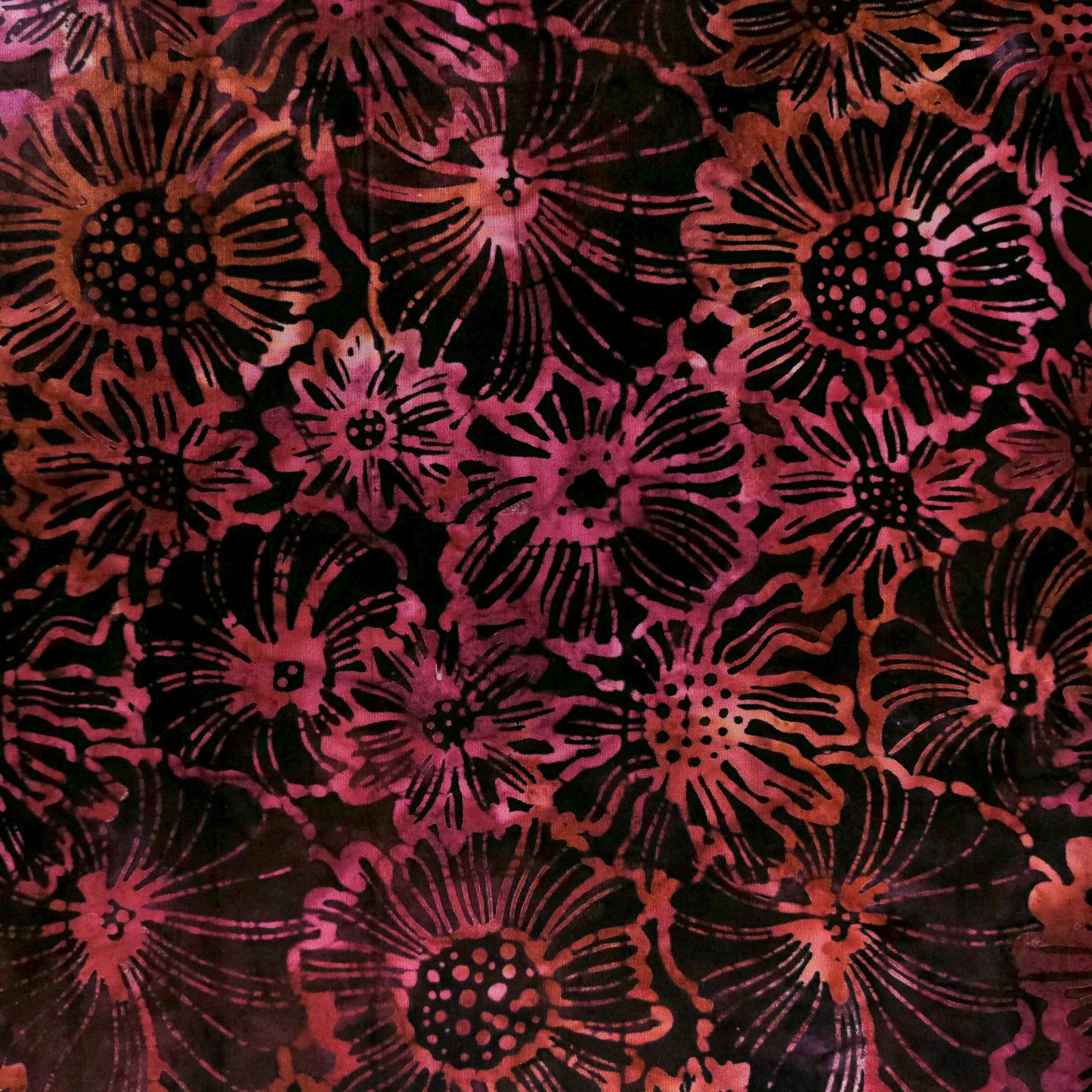 Cotton Batik Fabric - Sunflower Sunset | Deep Red | 112cm Wide