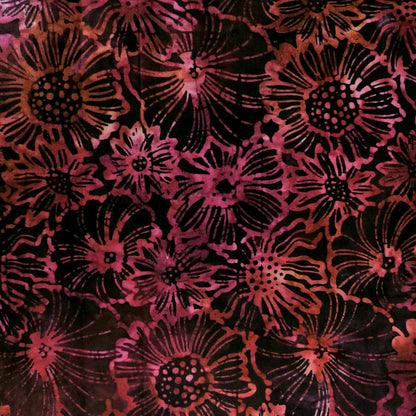 Cotton Batik Fabric - Sunflower Sunset | Deep Red | 112cm Wide
