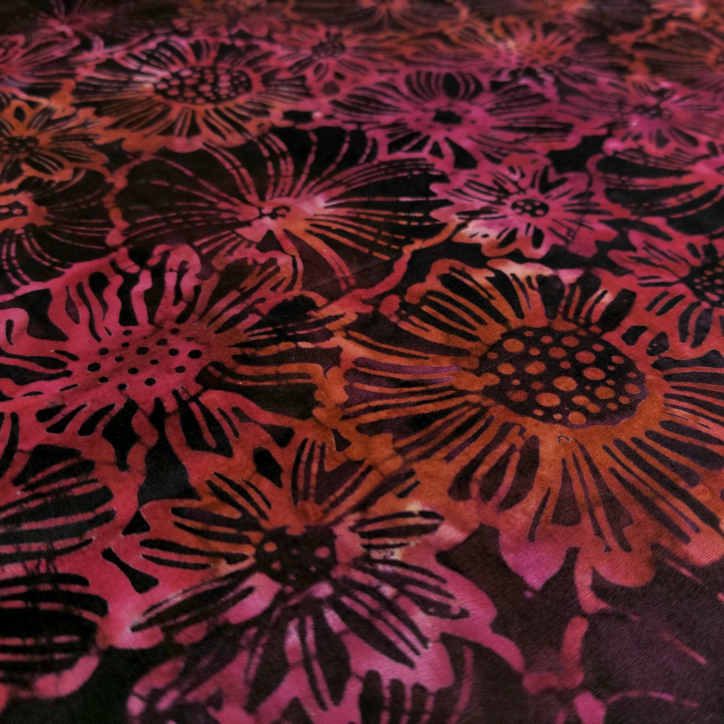 Cotton Batik Fabric - Sunflower Sunset | Deep Red | 112cm Wide