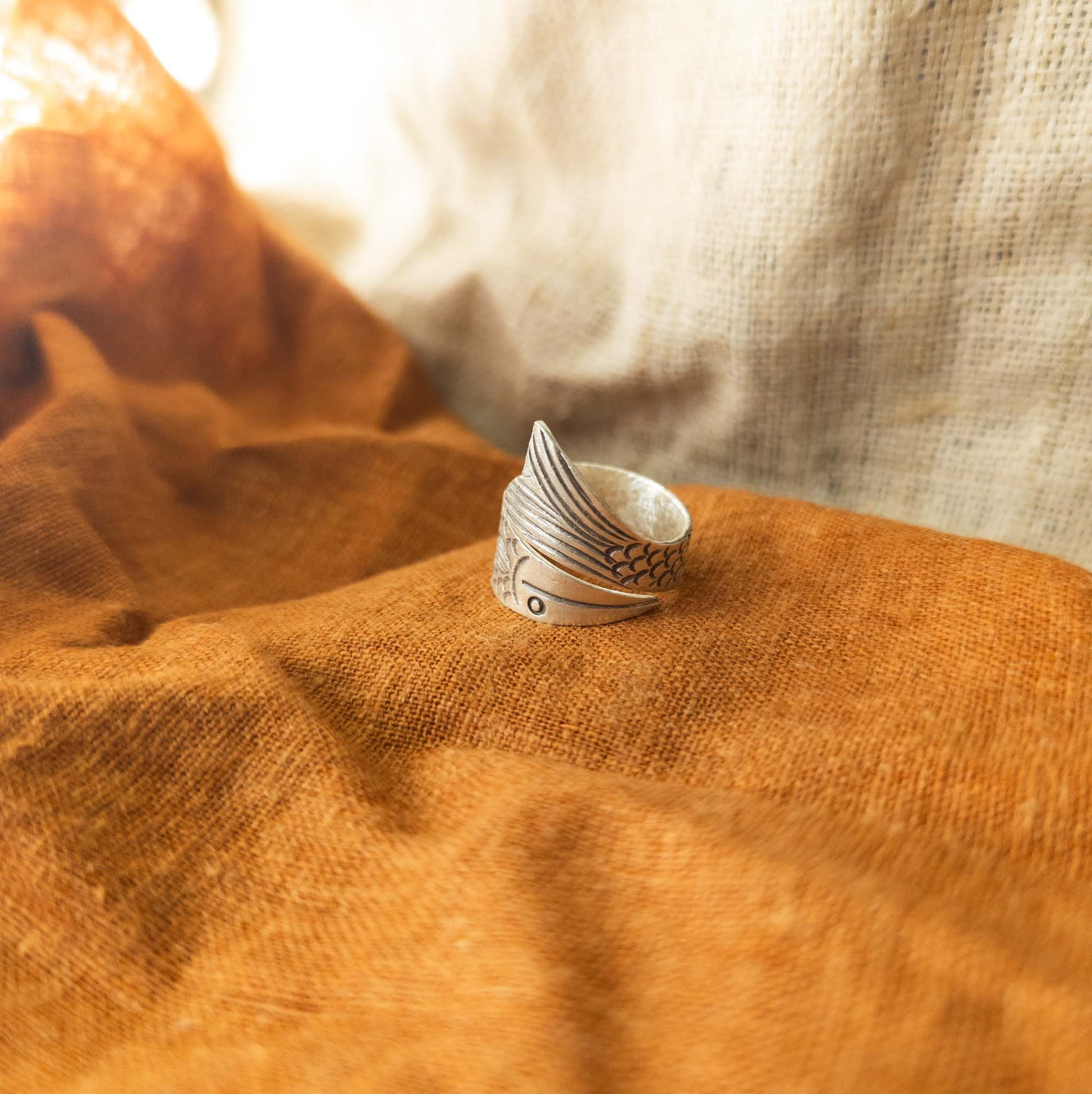 Silver Fish Ring | Open Adjustable Rings | Hill Tribe Silver Jewellery - Textile Traders