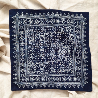 Indigo Batik Cushion Cover | Hmong Hill Tribe Textiles - Spirals | 18" x 18"