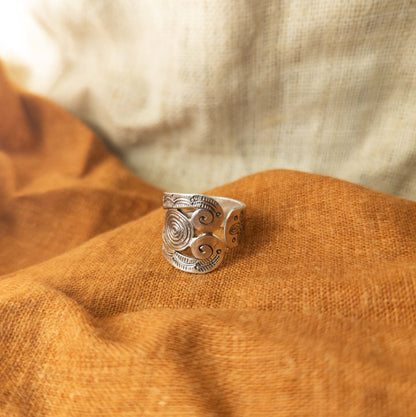 Triple Spiral Hill Tribe Ring | Tribal Silver Jewellery - Textile Traders
