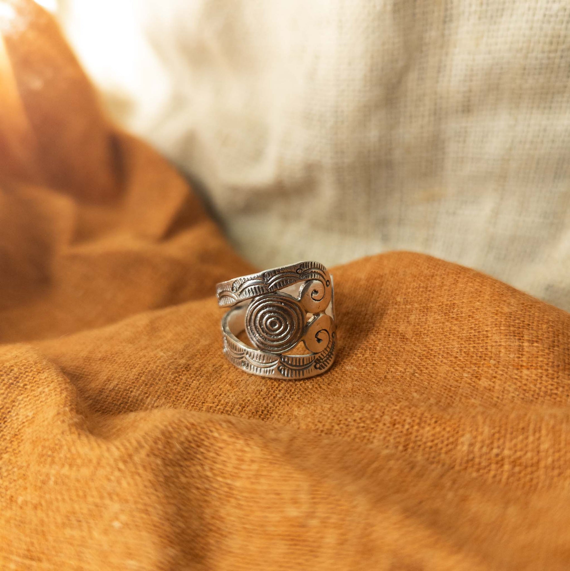 Triple Spiral Hill Tribe Ring | Tribal Silver Jewellery - Textile Traders