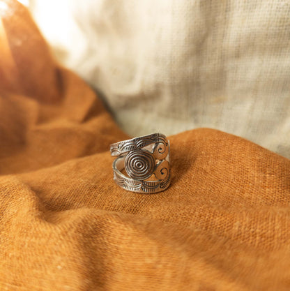 Triple Spiral Hill Tribe Ring | Tribal Silver Jewellery - Textile Traders