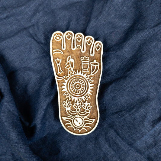 Decorative Footprint Wooden Printing Block - Handcrafted Fabric Printing and Batik Tools
