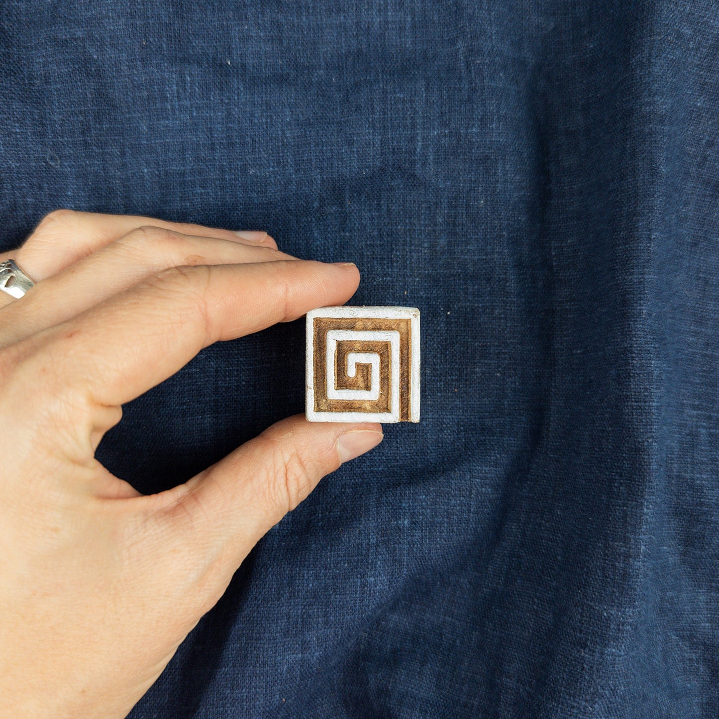 Wooden Square Spiral Stamp | Indian Printing Blocks