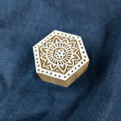 Wooden Hexagon Mandala Printing Block | Fabric Printing and Batik Stamps