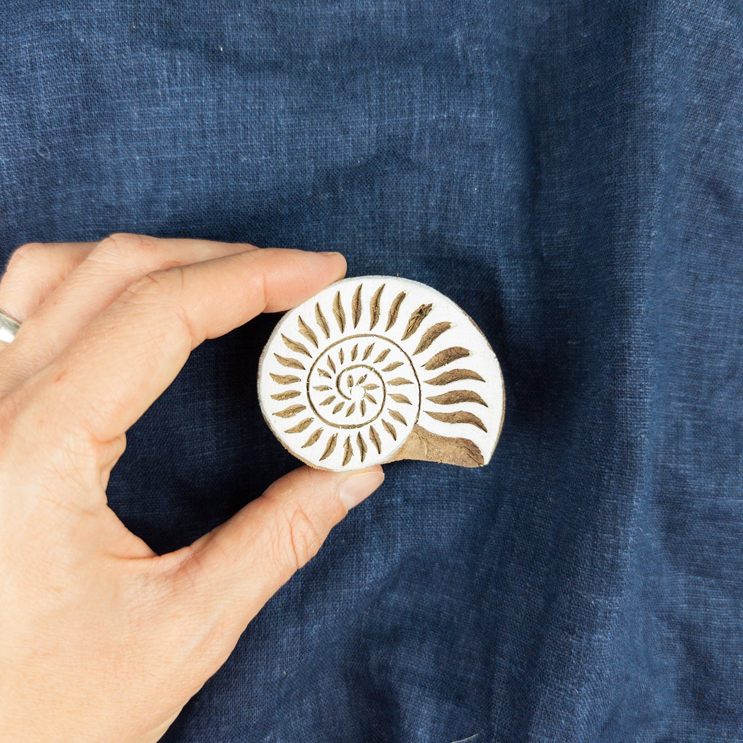 Wooden Ammonite Shell Stamp | Indian Printing Blocks