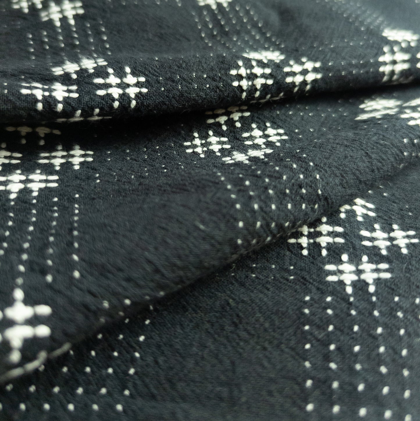 Sashiko Cotton Fabric – Black Cross Stitch Japanese Embroidered Fabric | 110cm Wide - Textile Traders