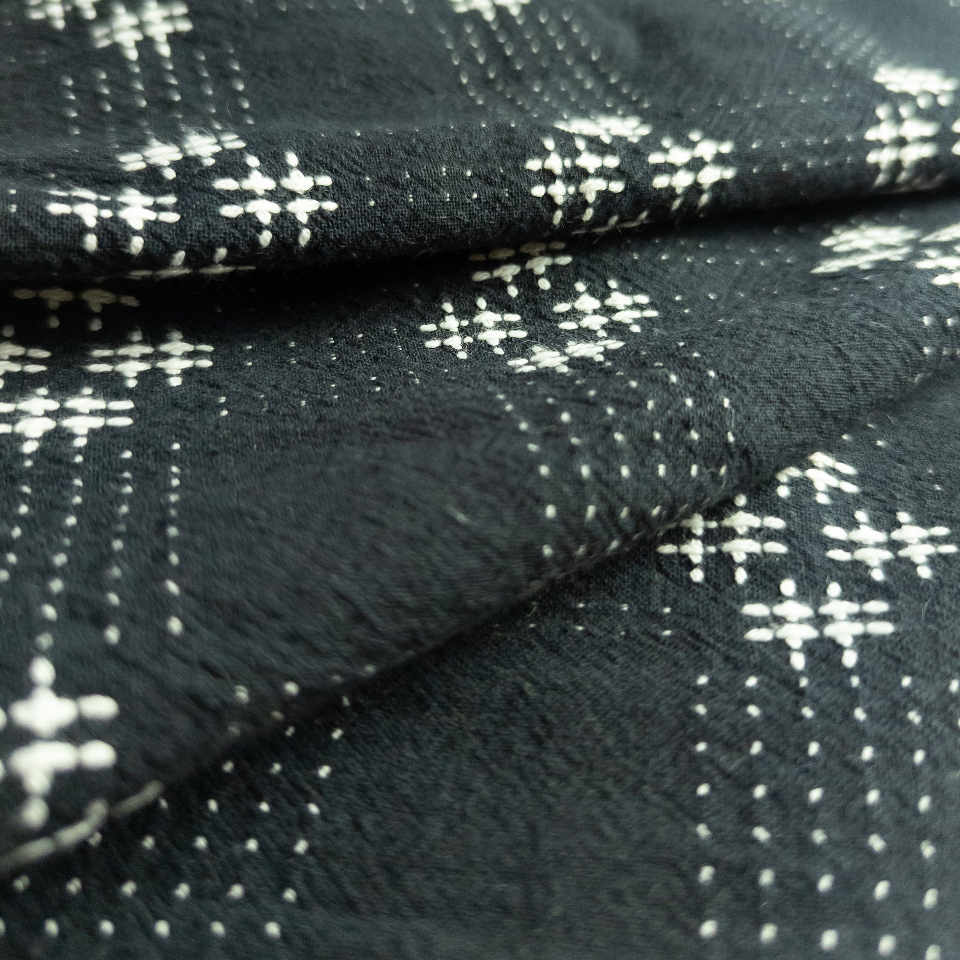 Sashiko Cotton Fabric – Black Cross Stitch Japanese Embroidered Fabric | 110cm Wide - Textile Traders