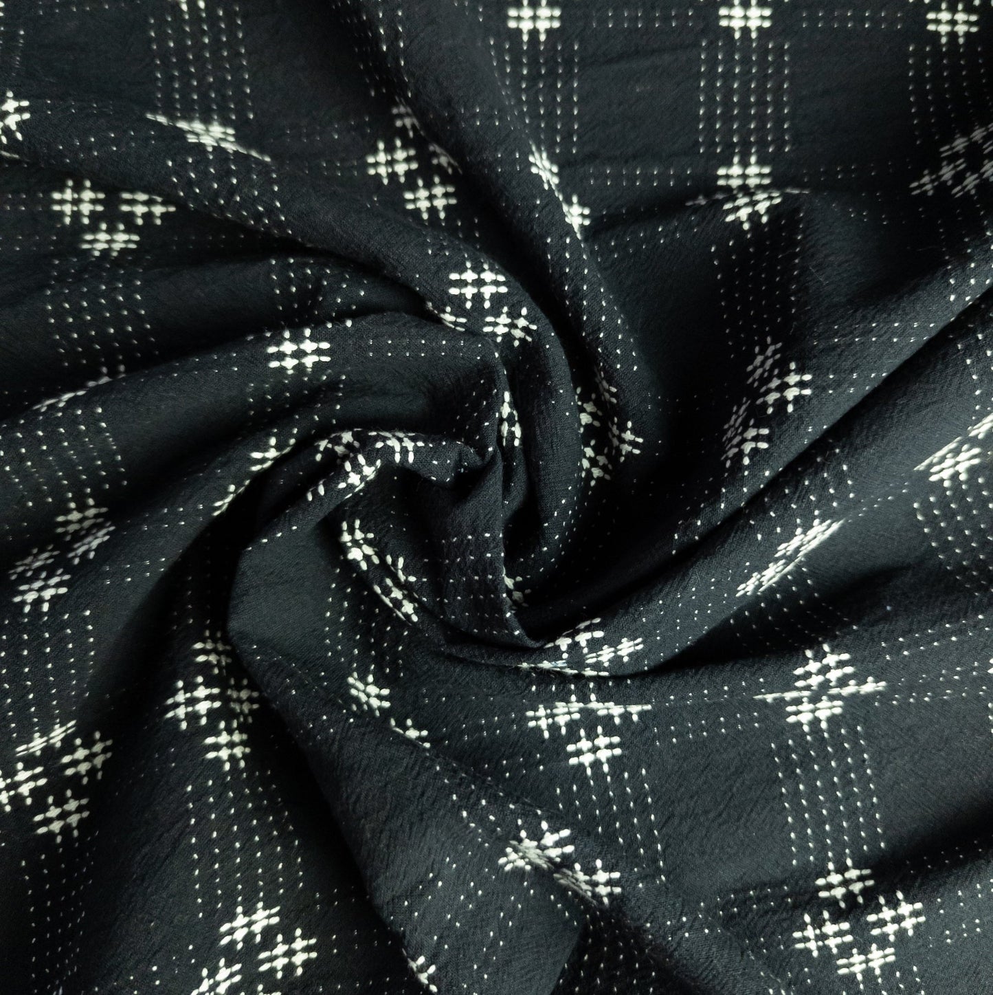 Sashiko Cotton Fabric – Black Cross Stitch Japanese Embroidered Fabric | 110cm Wide - Textile Traders