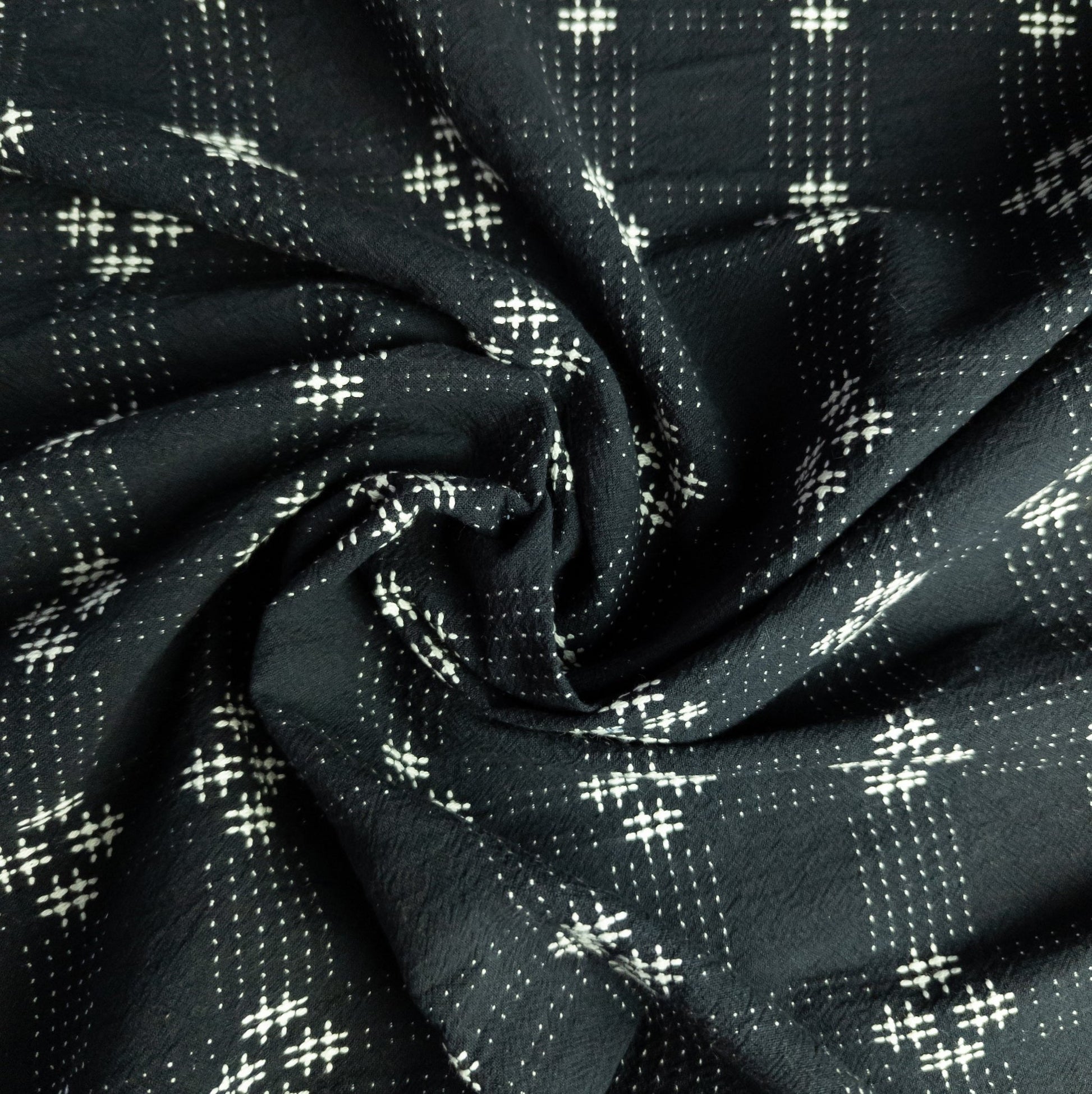 Sashiko Cotton Fabric – Black Cross Stitch Japanese Embroidered Fabric | 110cm Wide - Textile Traders