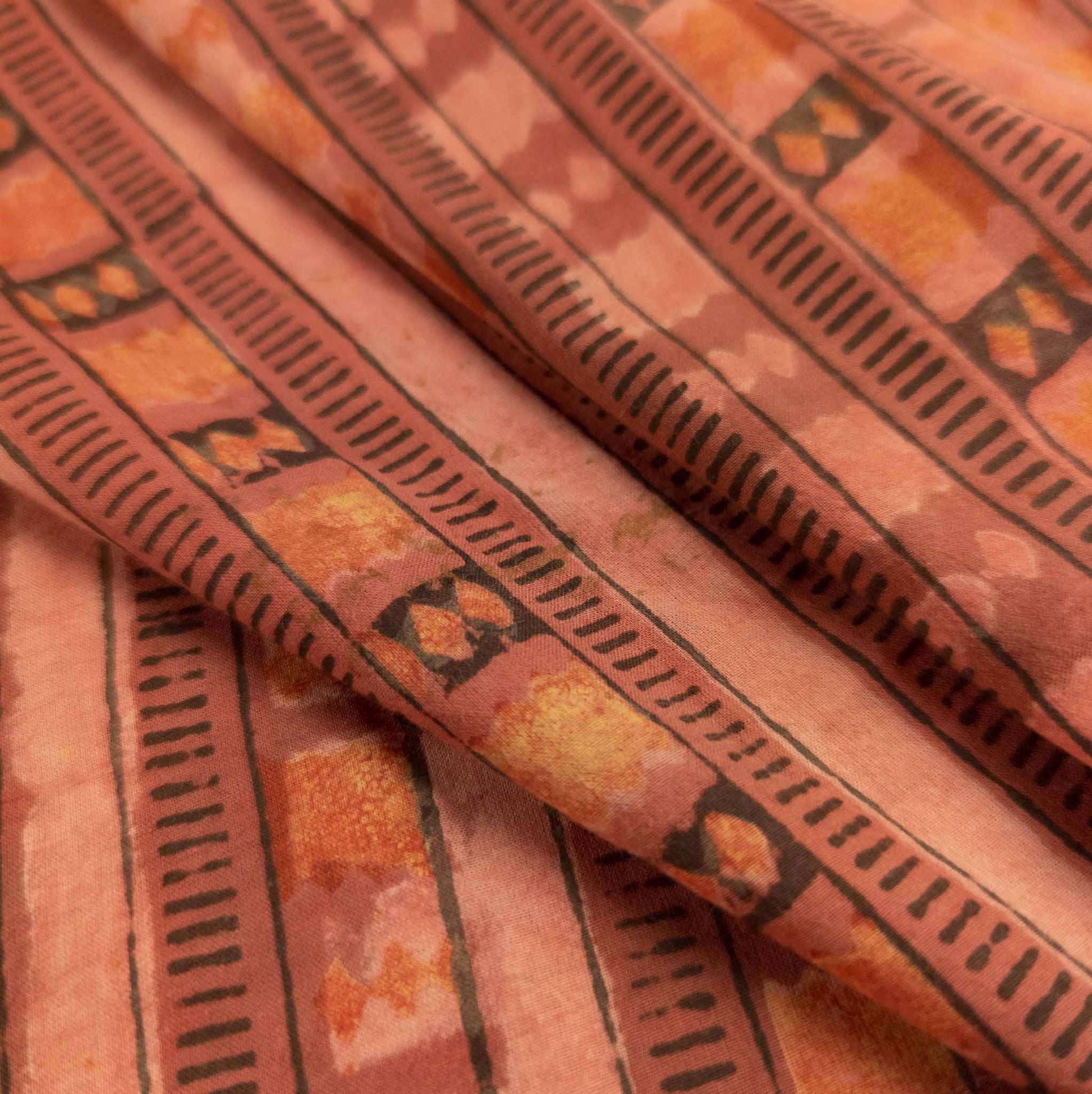 Faded red Indian Block Print Fabric with striped pattern
