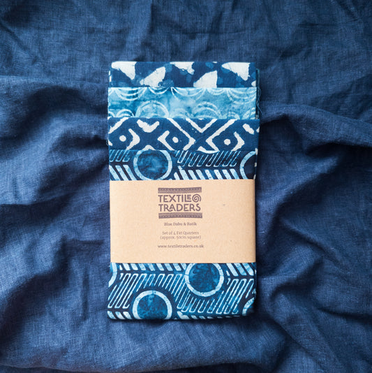 Dabu and Batik Fat Quarters | Resist Dyed Fabric | 4 pieces