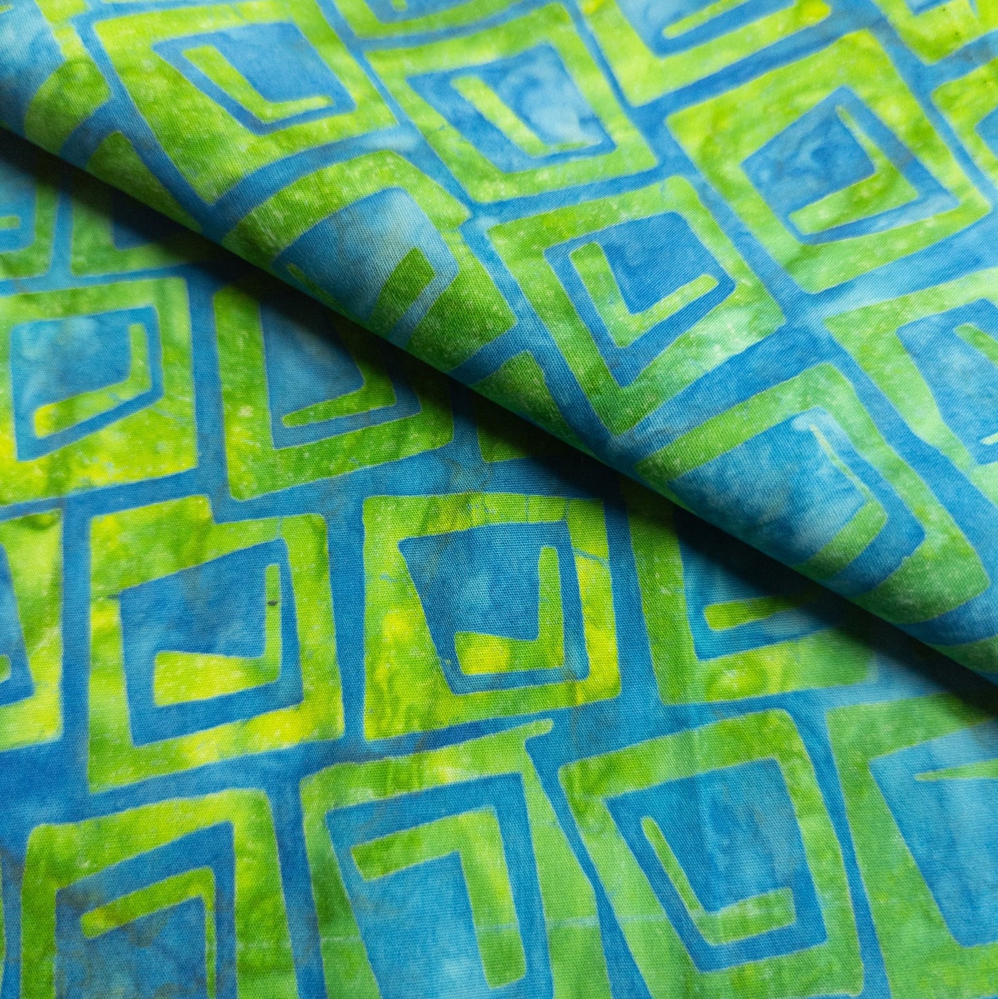 Bold Blue and Green Batik Remnant | Fat Quarter | 46cm x 57cm - Textile Traders