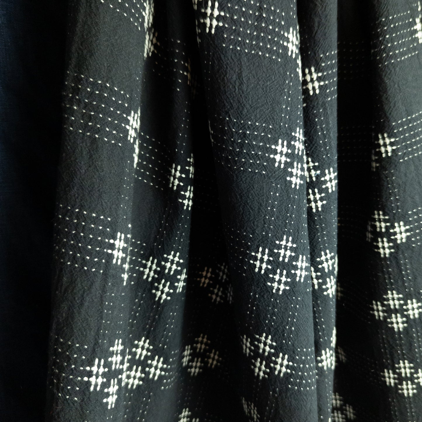 Sashiko Cotton Fabric – Black Cross Stitch Japanese Embroidered Fabric | 110cm Wide - Textile Traders