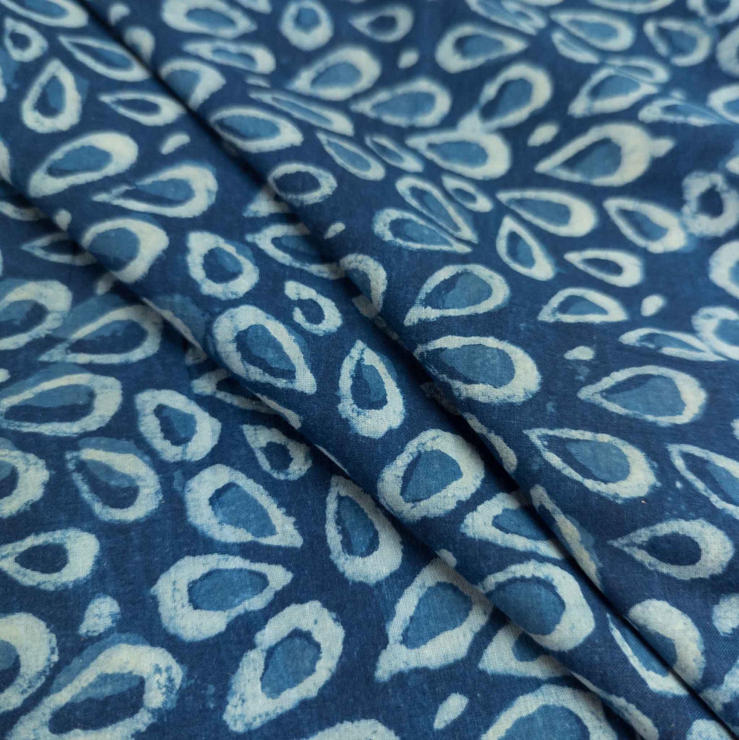 Indigo blue Indian blockprint fabric with teardrop pattern