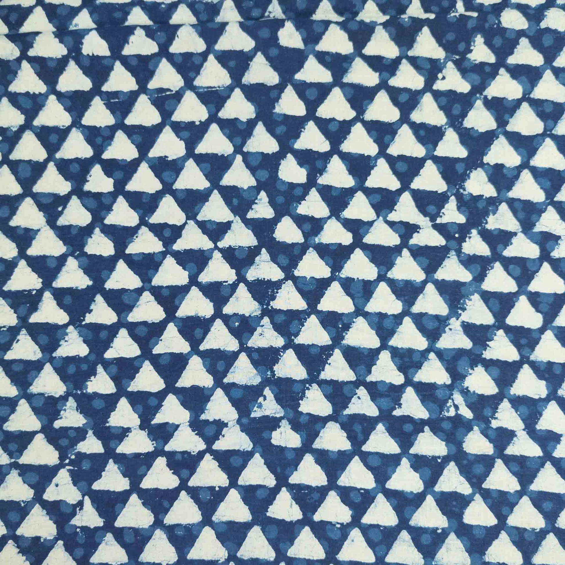 Indigo mud resist Dabu Indian blockprint fabric with triangle pattern