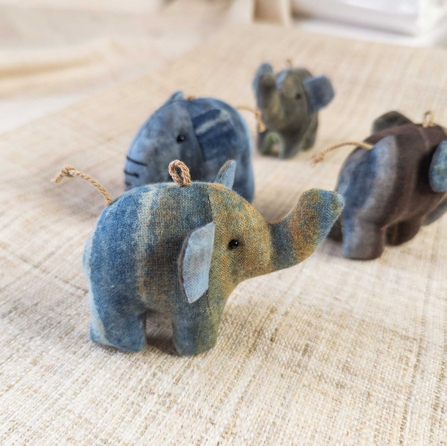 Small Stuffed Elephant - Natural Dye Fabric - Thai Handicrafts