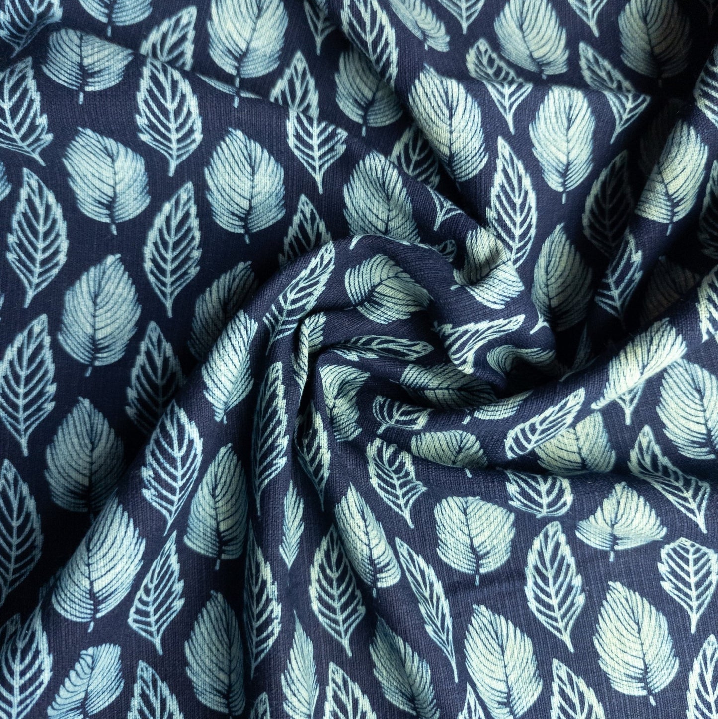 Feather Print Fabric by the Metre | Patterned Indigo Cotton | 116cm Wide - Textile Traders