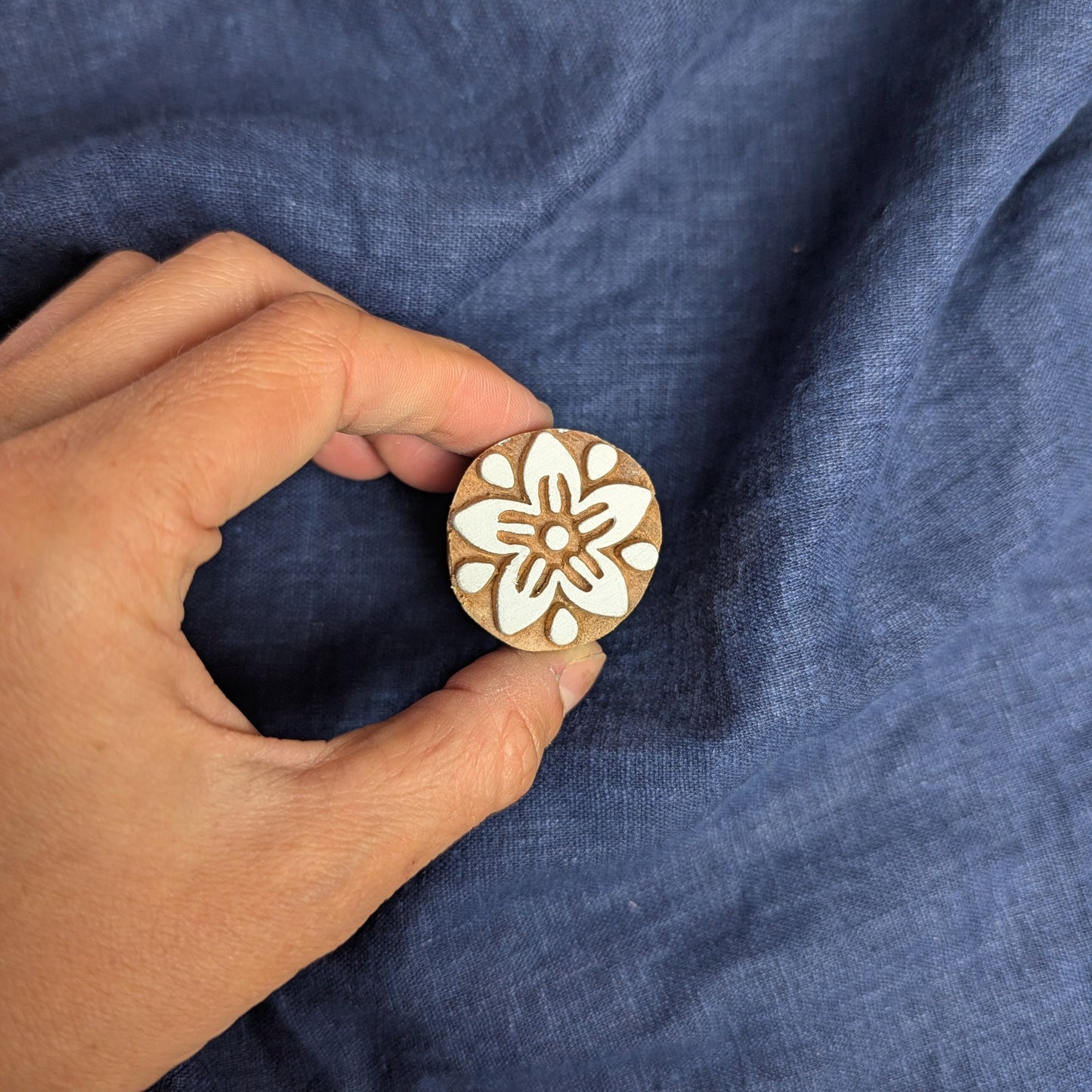 Decorative jasmine flower woodblock for printing Indian block print fabric, batik and pottery