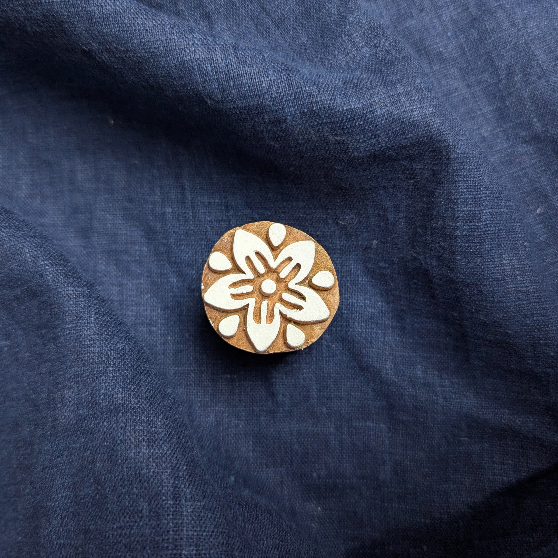 Wooden jasmine flower stamp for printing Indian blockprint fabric, batik and pottery