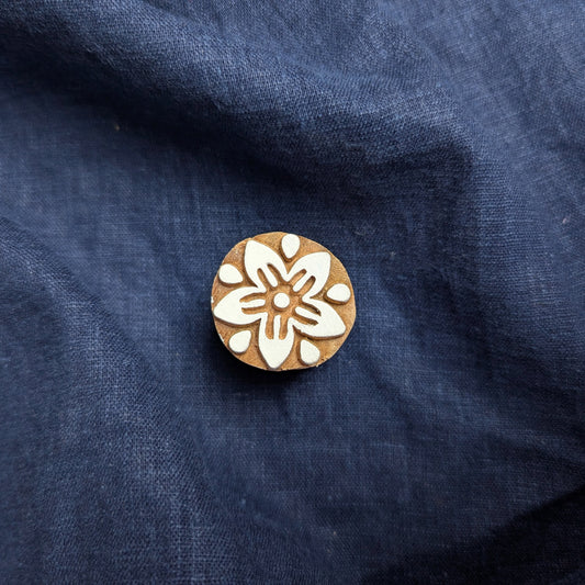 Wooden jasmine flower stamp for printing Indian blockprint fabric, batik and pottery