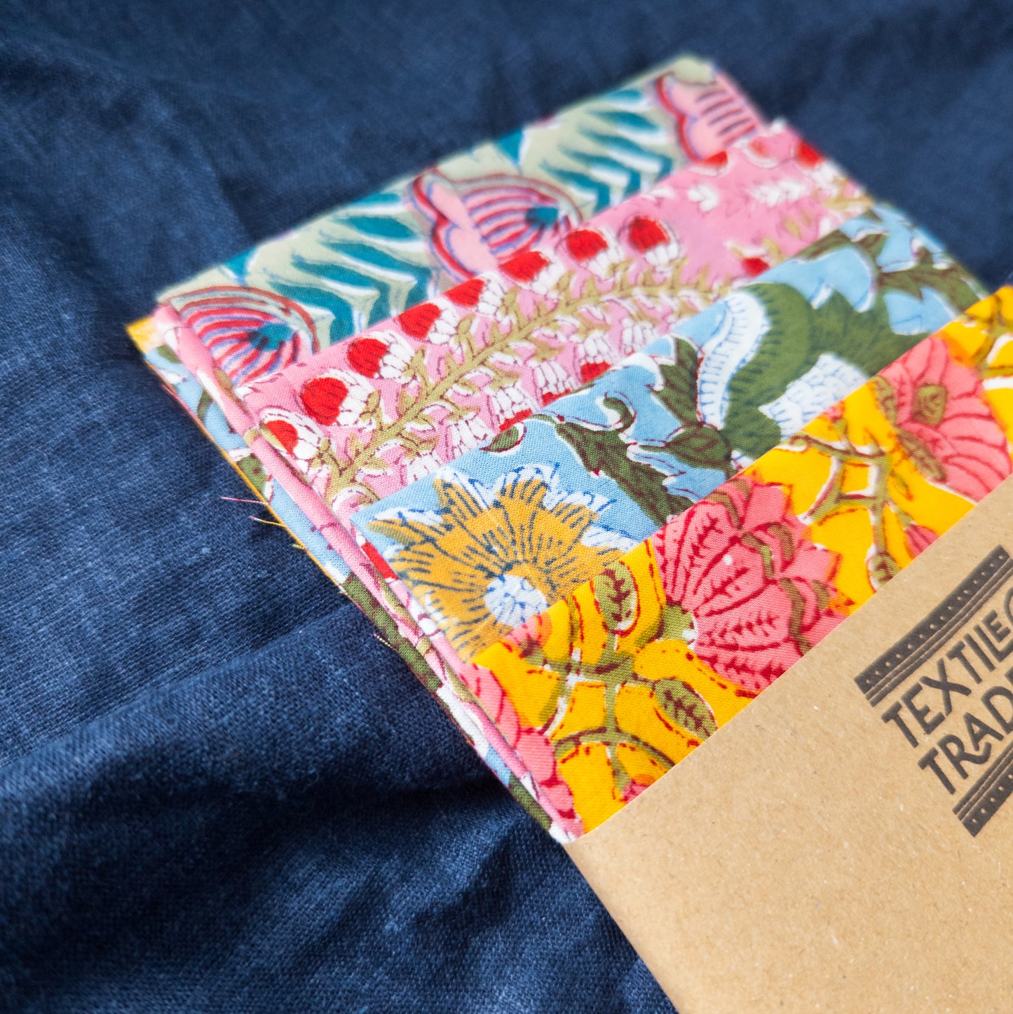 Floral Block Print Fat Quarters | Quilting Fabric | 4 Pieces