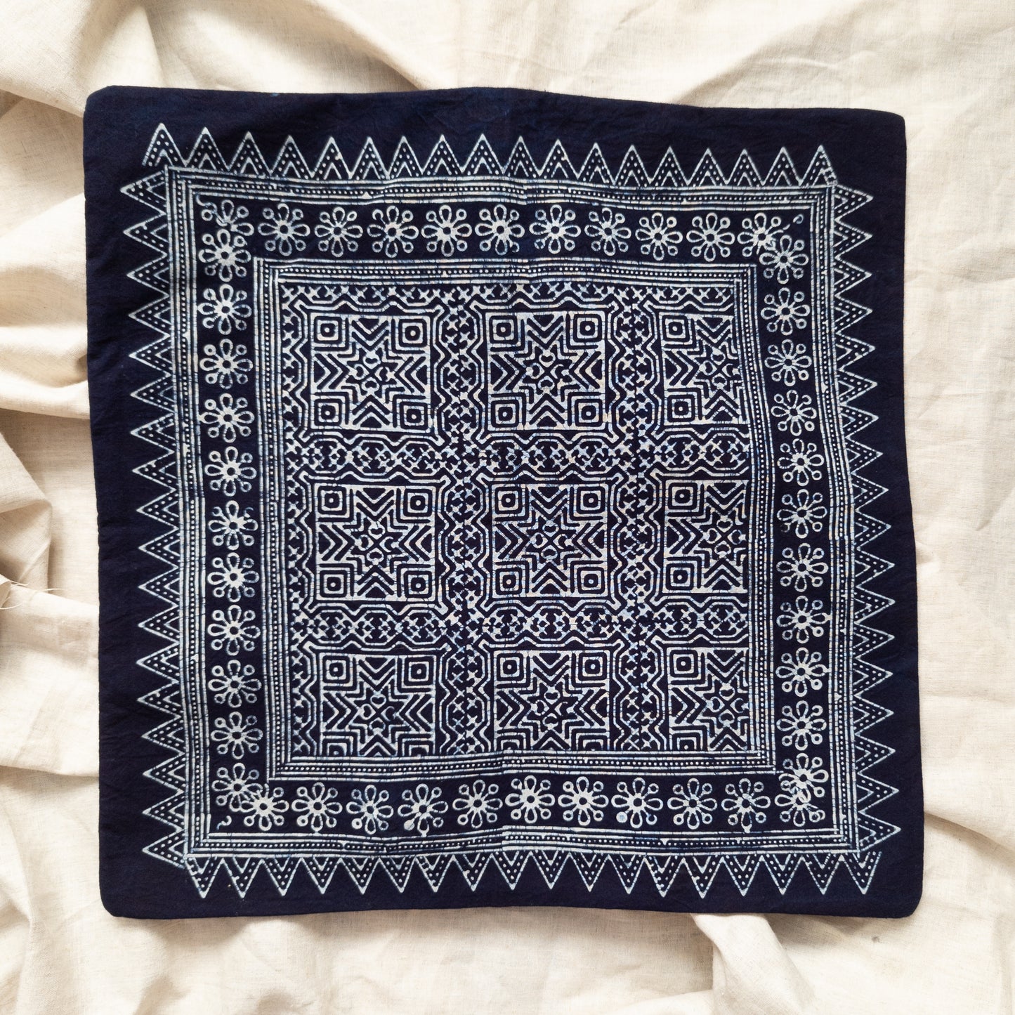 Handmade Indigo Cushion Cover | Hmong Hill Batik Textiles - Star | 18" x 18"