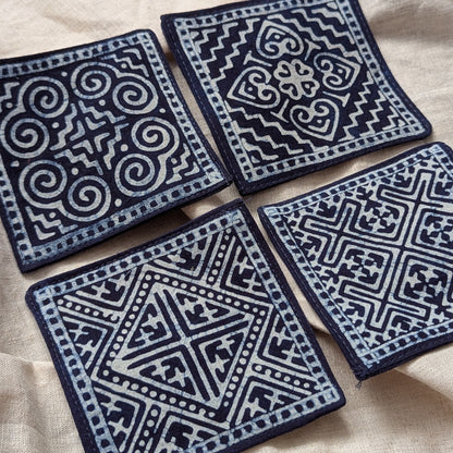 Indigo Batik Fabric Coasters (Set of 4) | Handmade Hmong Textiles