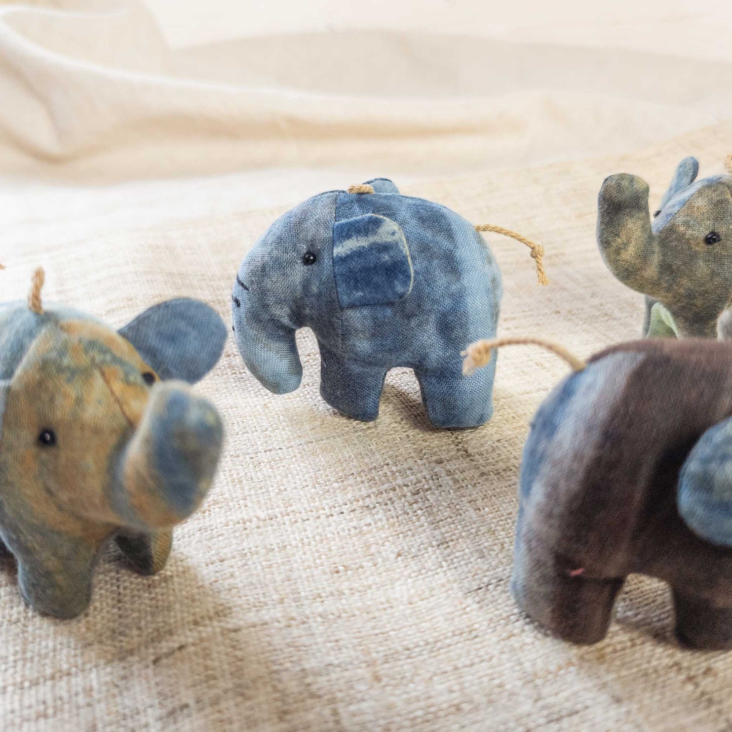 Small Stuffed Elephant - Natural Dye Fabric - Thai Handicrafts