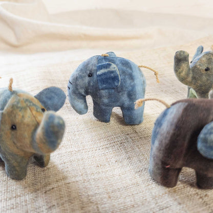Small Stuffed Elephant - Natural Dye Fabric - Thai Handicrafts