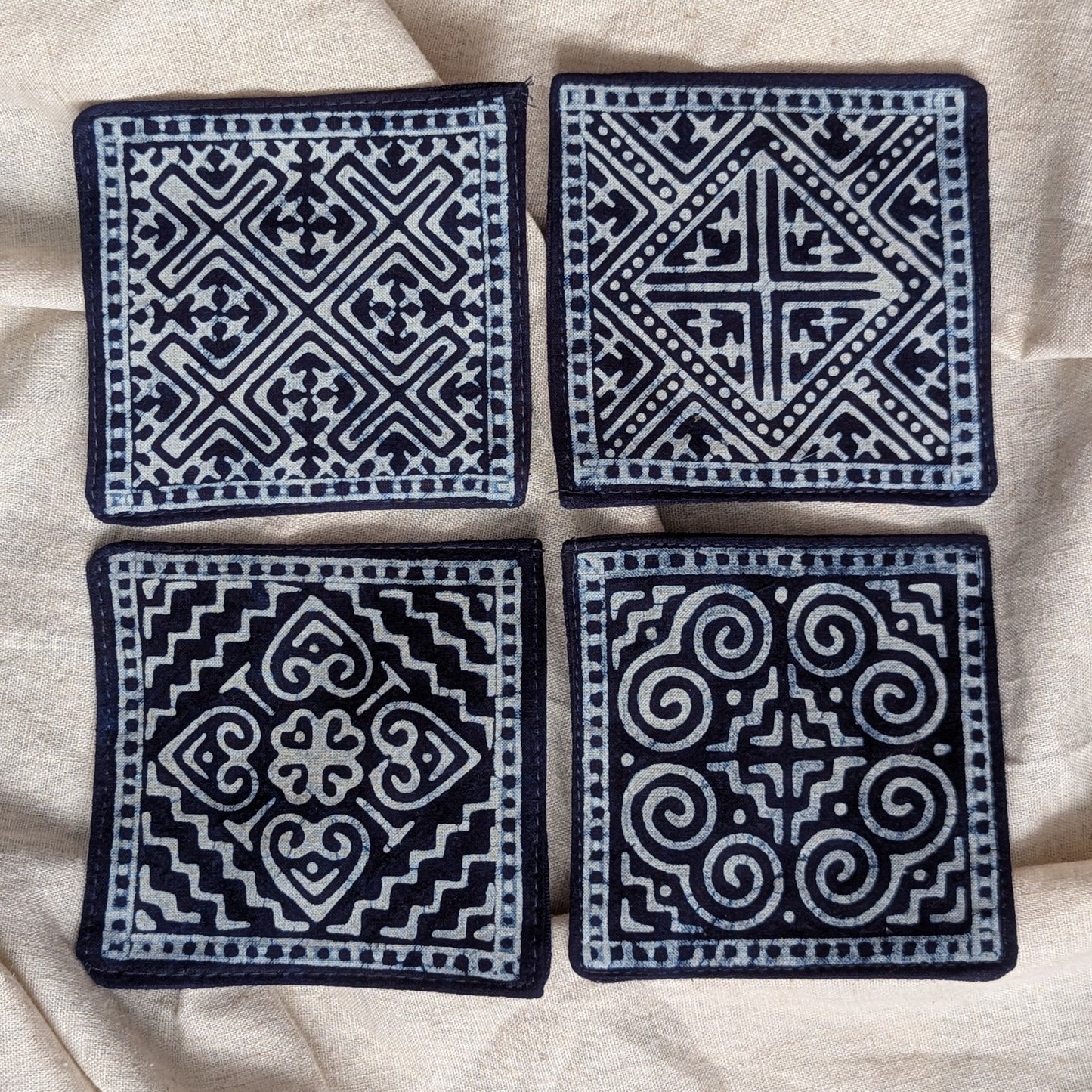Indigo Batik Fabric Coasters (Set of 4) | Handmade Hmong Textiles