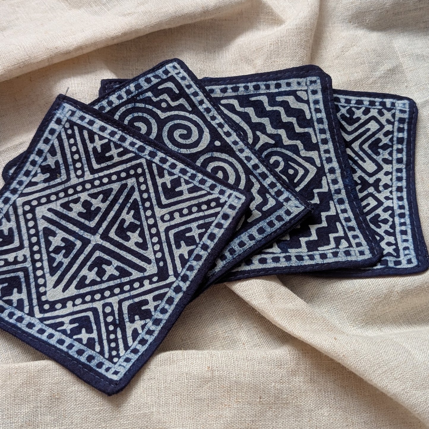 Indigo Batik Fabric Coasters (Set of 4) | Handmade Hmong Textiles