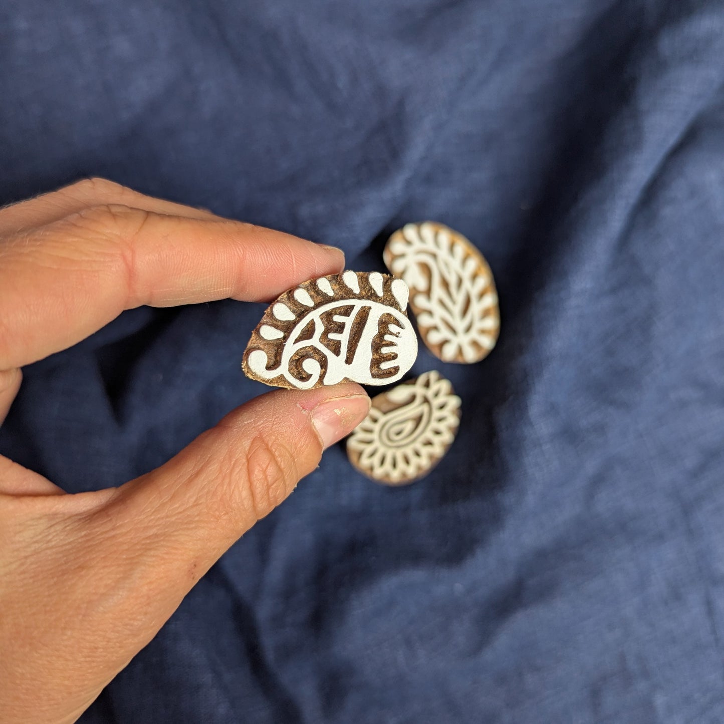Block Printing Set of 3 Paisley Woodblocks for Fabric, Batik and Clay Printing.