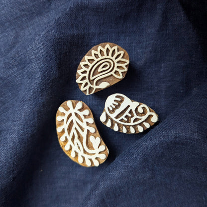 Paisley Woodblock Stamp Set for Making Indian Blockprint Fabric, Batik and Clay Stamping.